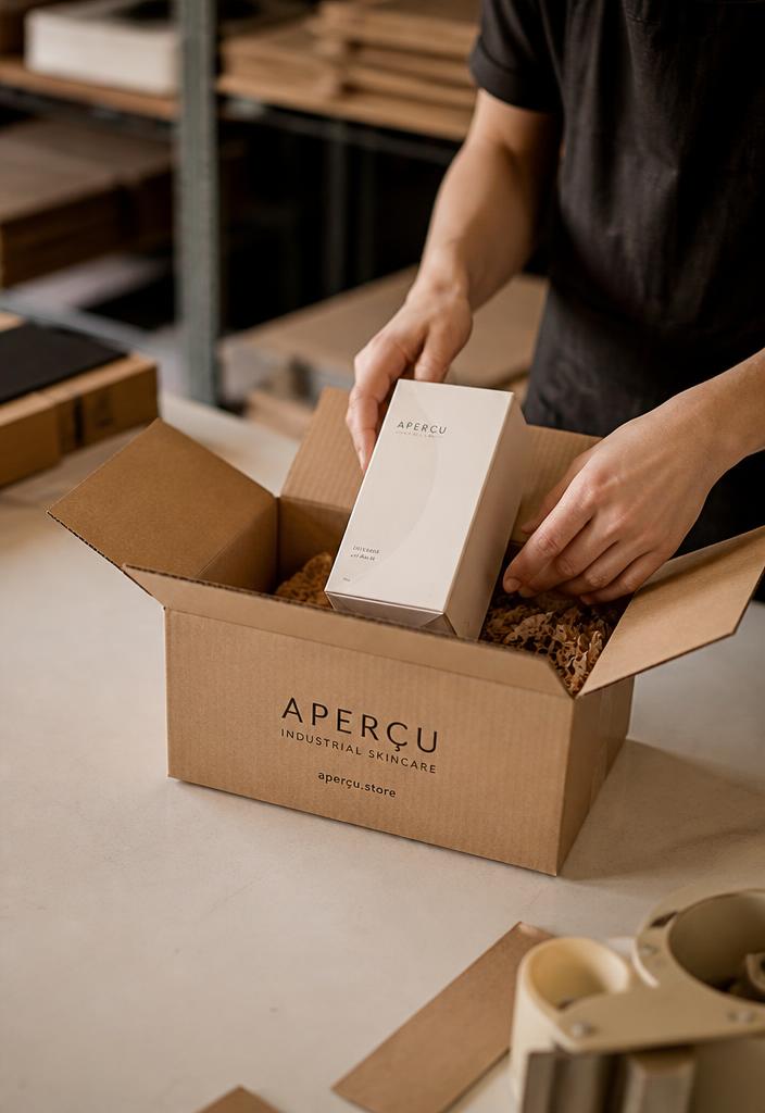 Persona empacando un producto en una caja de cartón corrugado